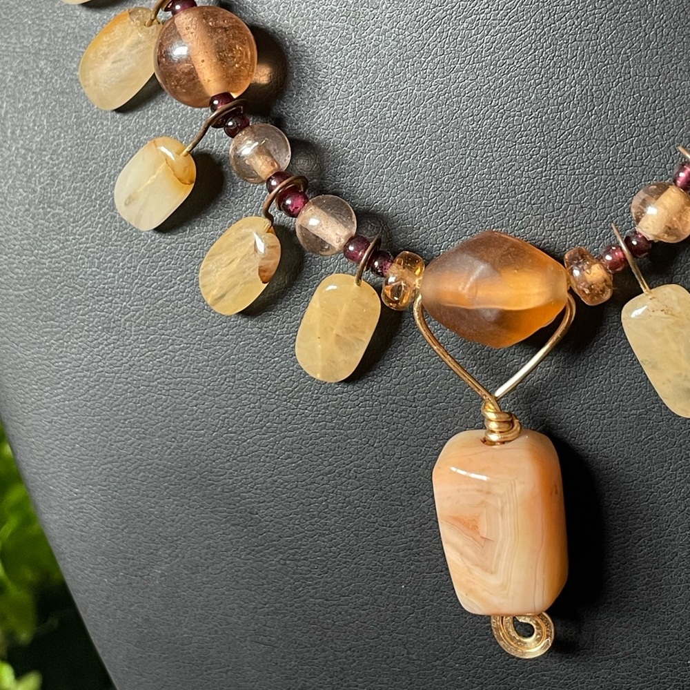 Tourmaline, Agate, Vintage beaded artisan necklace - Picture 5 of 8